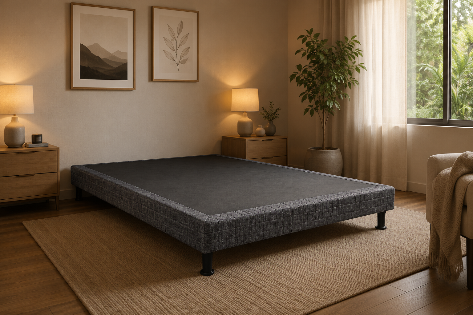Base para colchón en una habitación cálida
